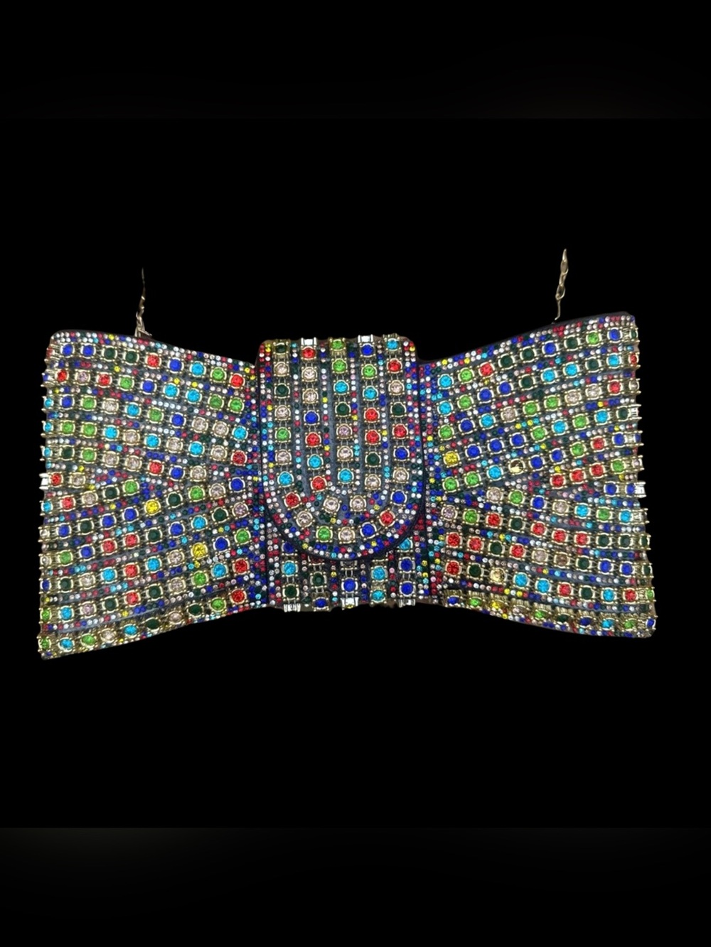 Bowknot  multicolor  Rhinestone Clutch Purse, Crystal Evening Bag with Chain